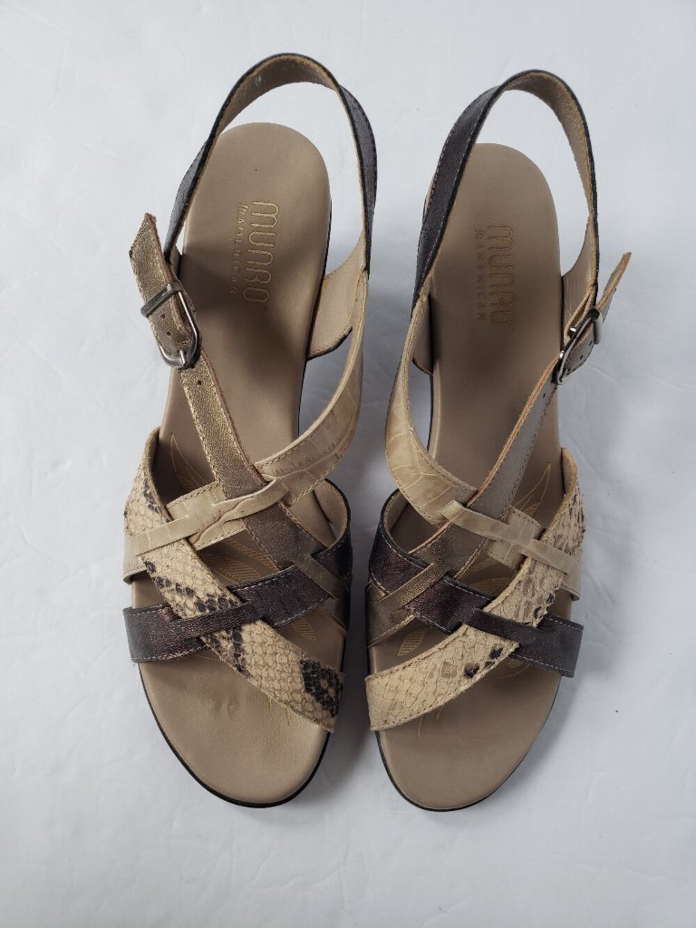 Munro Kara Leather Snake Print Strappy Comfort Heel Slingback Sandals